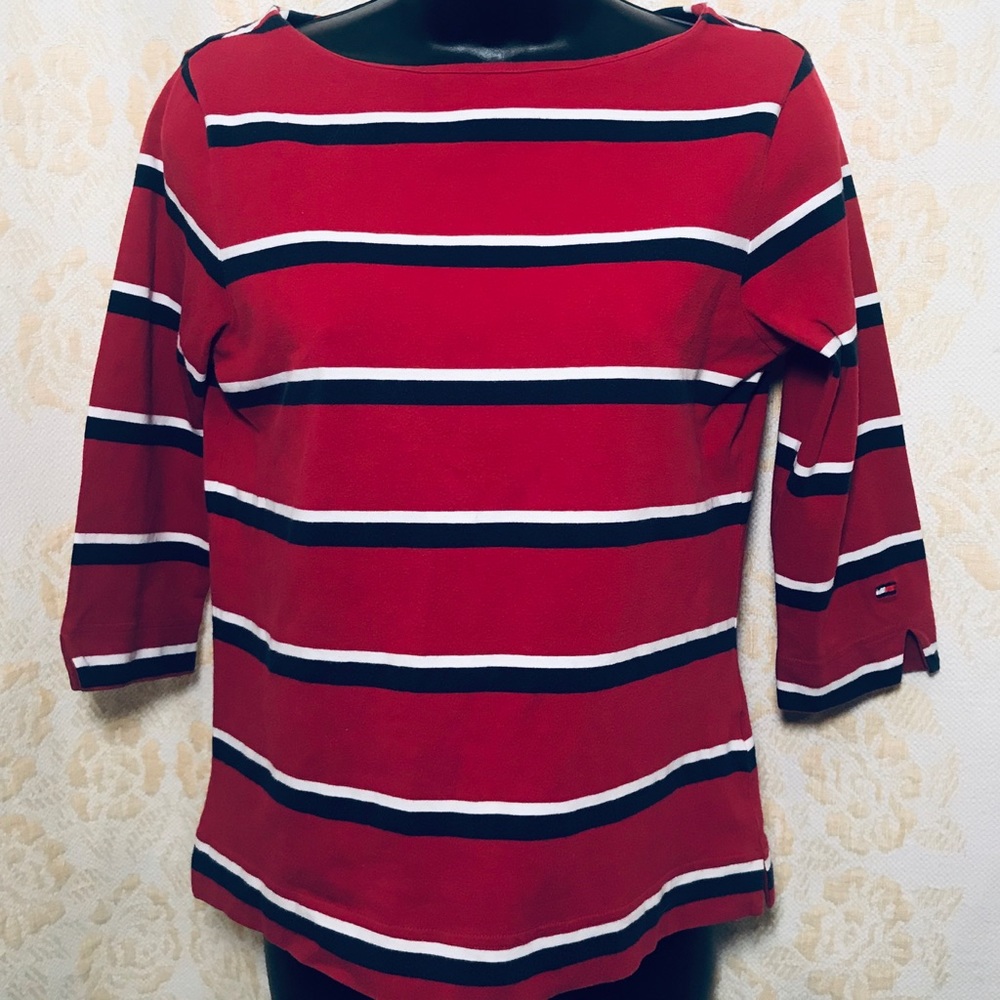 Tommy Hilfiger Boat Neck Tee With 3/4 Sleeves - M